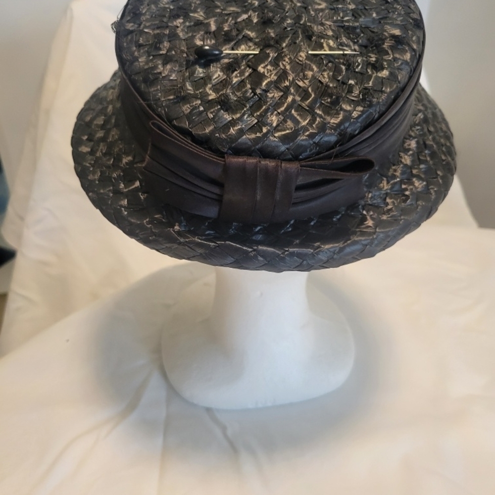 Elegant Black Woven Hat with Bow